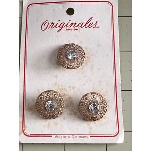VTG Originales/BG & E Lucite Rhinestone with Gold Filigree Shank Back Button